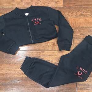 True Religion Boys Black Tracksuit Set 4T Zip Jacket Joggers